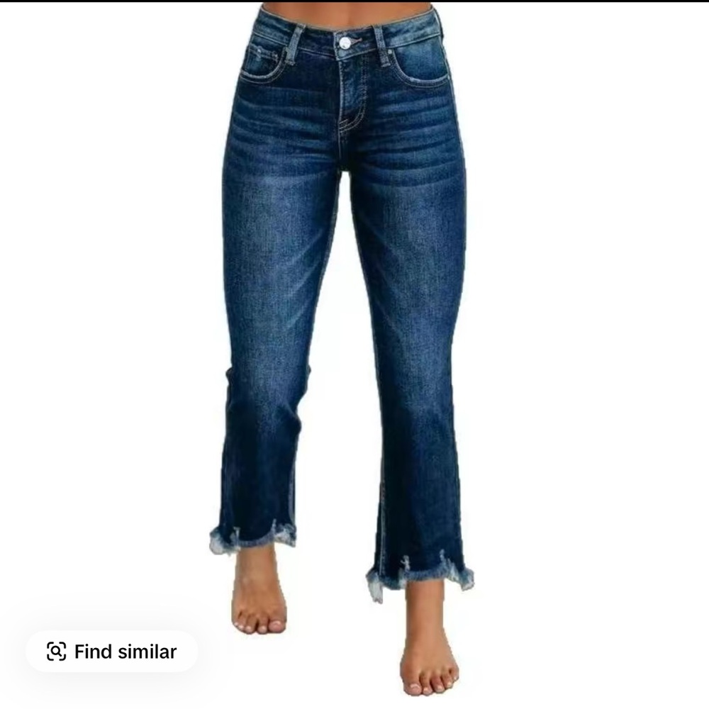Women's Blue Frayed Hem Jeans